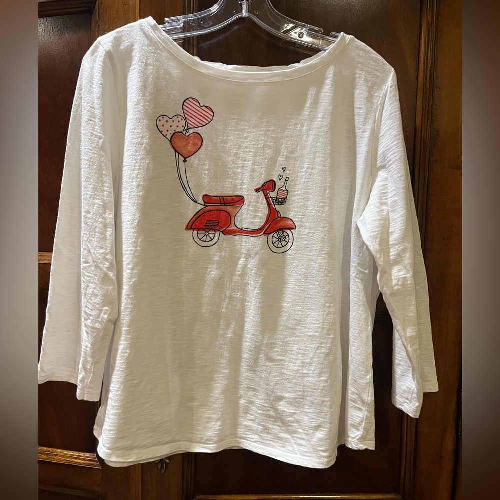 Talbots White and Red Long Sleeve Tee